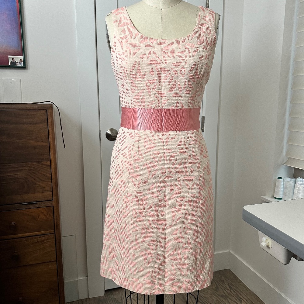 Pink Jacquard  Dress with the bow.